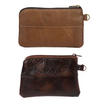THINKTHENDO Moda Kadın Erkek Deri bozuk para cüzdanı Kart Cüzdan Debriyaj 2 Fermuar Küçük Değişim çanta düzenleyici Kahve / Kahverengi