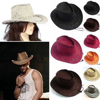 Unisex Yetişkin batı kovboy şapkası Moğol Şapka Otlak Güneşlik Kap Plaj Kap Açık Seyahat Şapka Moda Düz Renk Vahşi