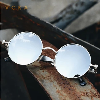 VCKA Klasik Gotik Steampunk Güneş Gözlüğü Marka Tasarım Erkekler Kadınlar Polarize Vintage Punk Yuvarlak güneş gözlüğü UV400 Shades Gözlük