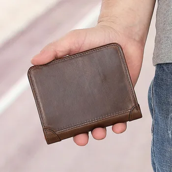 Vintage Hakiki deri cüzdan Erkekler için İş kart tutucu Çanta Para Klip erkek Çanta RFİD Cüzdan Adam