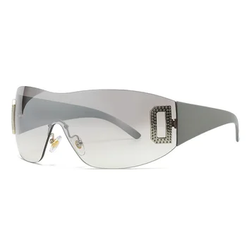 Vintage Tek Parça Y2K Çerçevesiz Güneş Gözlüğü Bayan Moda Yüksek Kaliteli Marka Tasarımcısı Retro güneş gözlüğü Erkekler İçin Spor Gözlük Üst