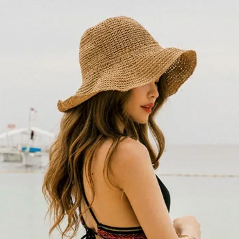 Yaz Kadın Kova Şapka Kadınlar İçin Hasır güneşlikli kep Katlanabilir Açık Plaj Bayanlar Bob Balıkçı Kavisli Ağız Tasarım YF0131