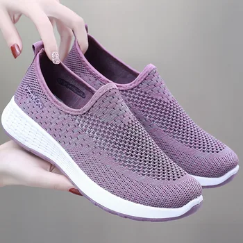Yeni Fly Dokuma rahat ayakkabılar Kadın Nefes Açık Spor Bez Ayakkabı Bir Pedal Eski Pekin Sneakers Moda Kadın Loafer'lar