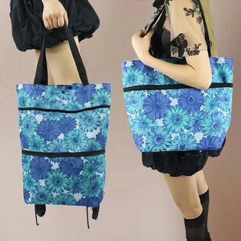Yeni moda katlanır tekerlekli alışveriş çantası ev arabası römorkör çantası alışveriş alışveriş sepeti kolay alışveriş