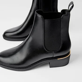 Yeni Sonbahar / Kış Bayan Ayakkabıları Chelsea Çizmeler Düşük Kare Topuk Elastik Bant Tek Çizmeler Kadın Siyah yarım çizmeler