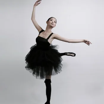 Yüksek Kalite Kadınlar Bale Etek Dans Clother Bale Moda Seksi Siyah Kuğu Örgü Kostüm Dans Kısa Etek Asya / Etiket Boyutu S-2XL