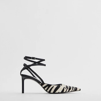 Zebra Desen Sivri Burun Sandalet Stiletto Topuklu Elastik Bant Tasarım İlkbahar Ve Sonbahar Parti Vurgular kadın ayakkabısı