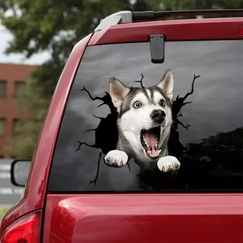 Çıkartmalar Komik Köpek Kafası Çatlak vinil Araba Çıkartmaları Çıkartmaları Araba pencere Dekoratif Ürünler Husky Bulldog Çatlak Etiket