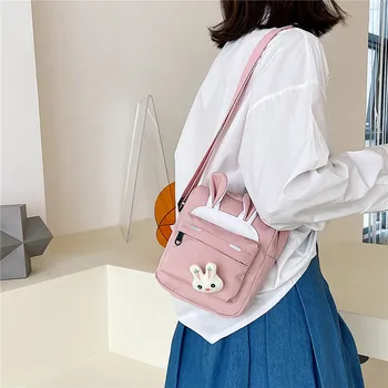 Öğrenci kanvas postacı çantası Kadın Küçük Tuval Tavşan Çanta 2022 Yeni Basit Eğlence Kız Omuz Cep Telefonu Çantası